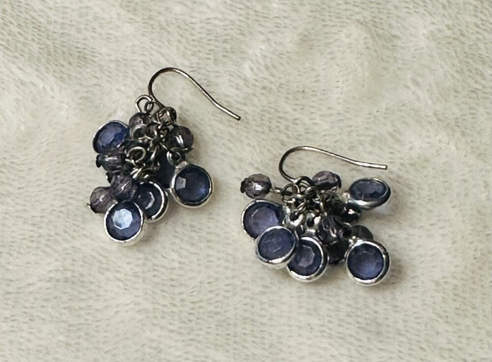 Vintage Sterling Silver cluster drop Earrings Hobo Purple amethyst Casual Retro